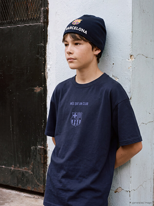 LCW Kids Crew Neck FC Barcelona Printed Boys' T-Shirt