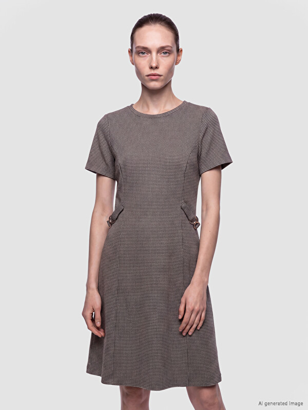 LCW Comfort Crew Neck Patterned A Form Dress