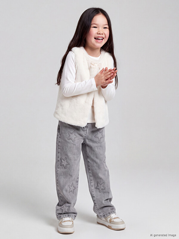 LCW Kids Wideleg Rhinestone Embellished Girls' Jeans
