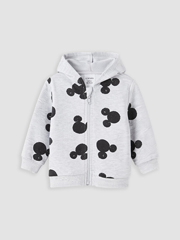 LCW baby Mickey Mouse Baskılı Erkek Bebek Fermuarlı Sweatshirt