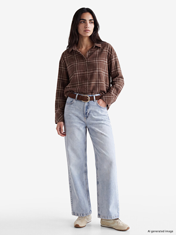 LCW Jeans Beli Kemerli Wideleg Kadın Jean Pantolon