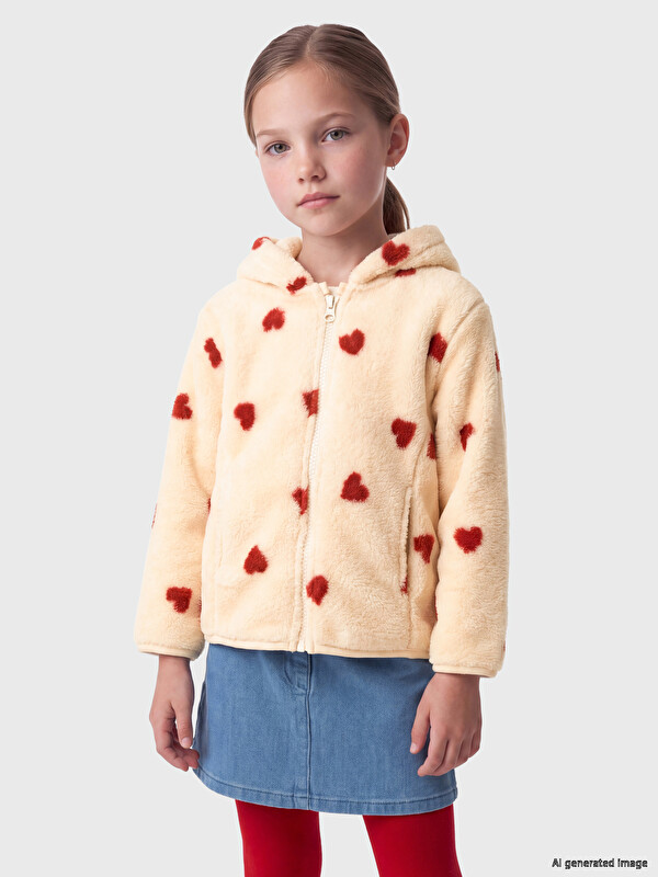LCW Kids Hooded Patterned Girls' Zip-Up Sweatshirt