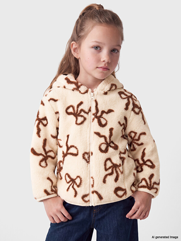 LCW Kids Hooded Patterned Girls' Zip-Up Sweatshirt