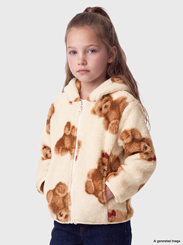 LCW Kids Hooded Patterned Girls' Zip-Up Sweatshirt