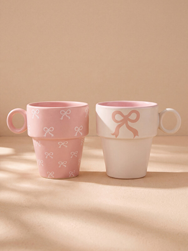 LCW HOME Set de 2 Căni din Ceramică Imprimat cu Fundă
