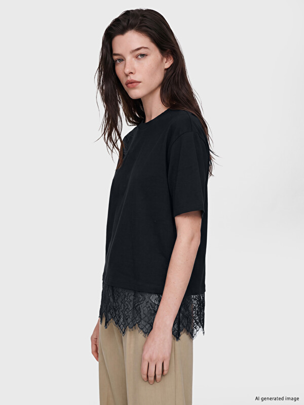 LCW Comfort Crew Neck Lace Detailed Women's T-Shirt