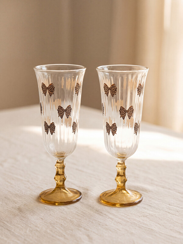 LCW HOME Bow Patterned Stemmed Glass Set 2 Pack 120 ml