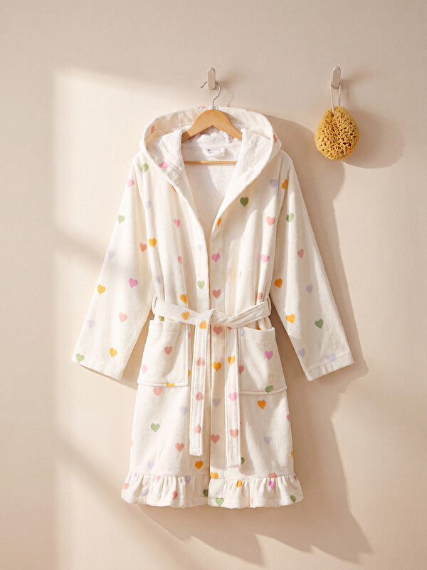LCW HOME Heart Patterned Cotton Girls' Bathrobe