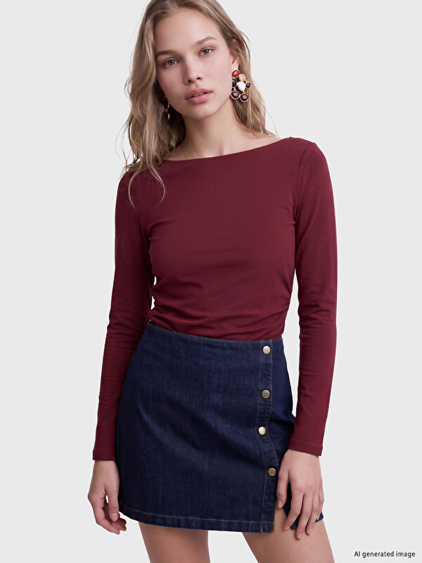 LCW Vision Slash Neck Ruched Women's Body