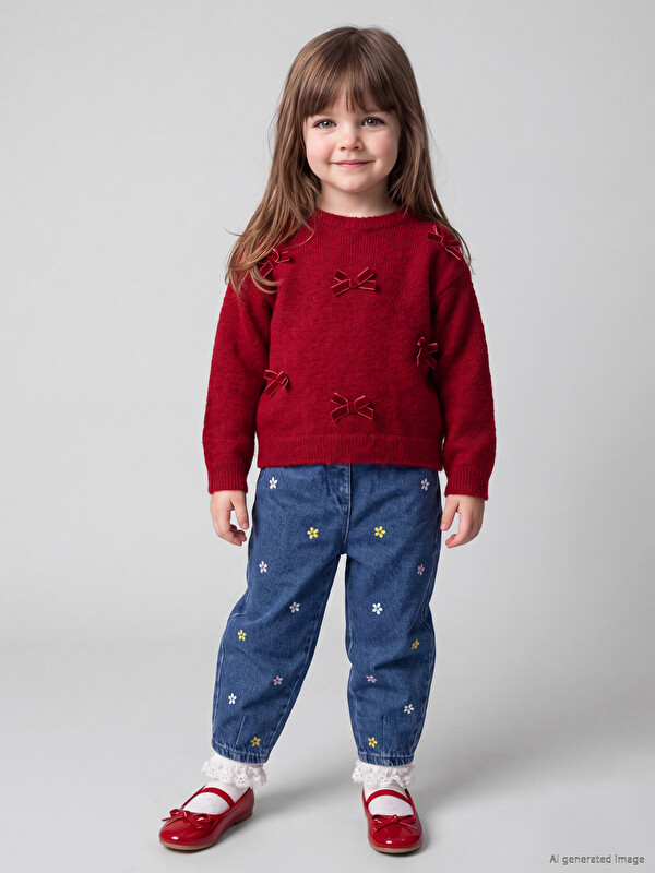LC WAIKIKI Crew Neck Bowed Baby Girls' Knitwear Sweater