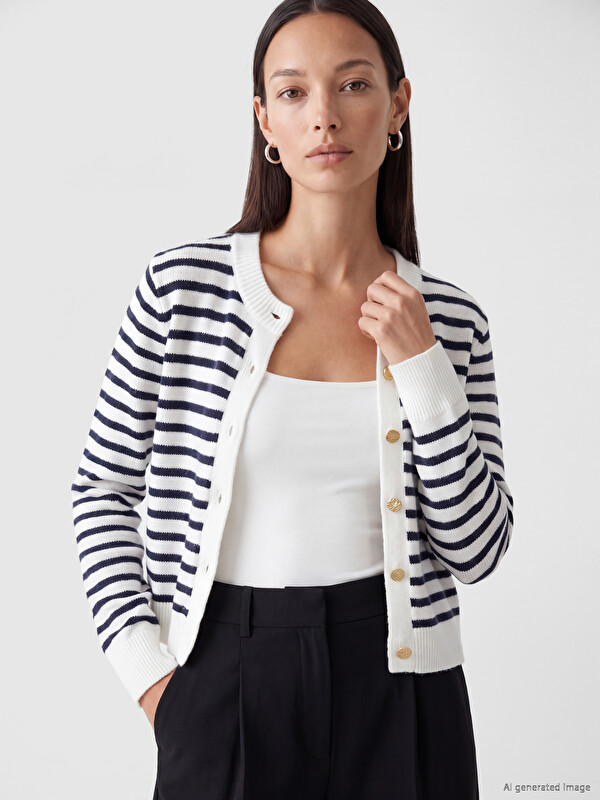 LCW EVERYDAY Crew Neck Striped Women's Knitwear Cardigan