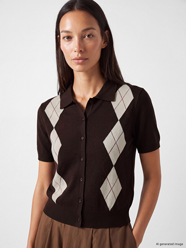 LC WAIKIKI Polo Yaka Baklava Desenli Kadın Hırka