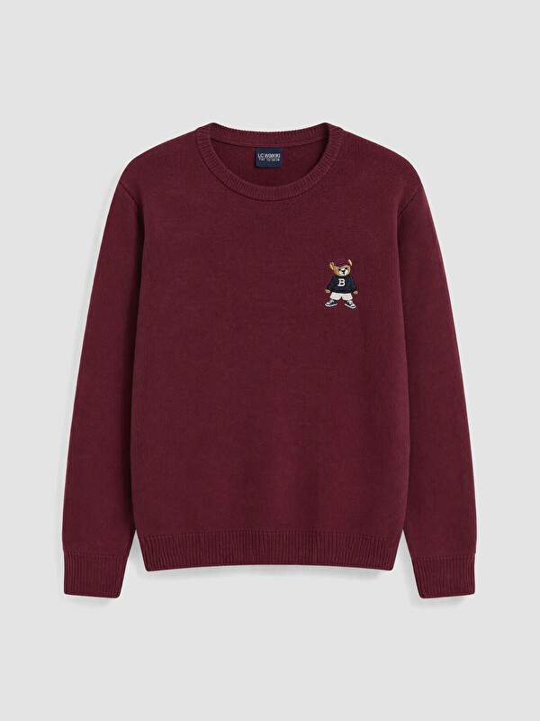 XSIDE Crew Neck Bear Teddy Printed Boy Knitwear Sweater