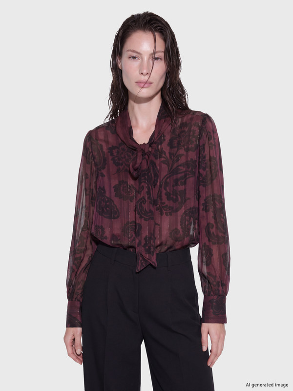 LCW EVERYDAY Tie Neck Floral Chiffon Blouse