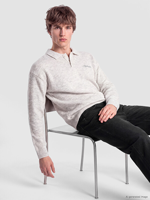 XSIDE Polo Collar Embroidered Men's Knitwear Sweater