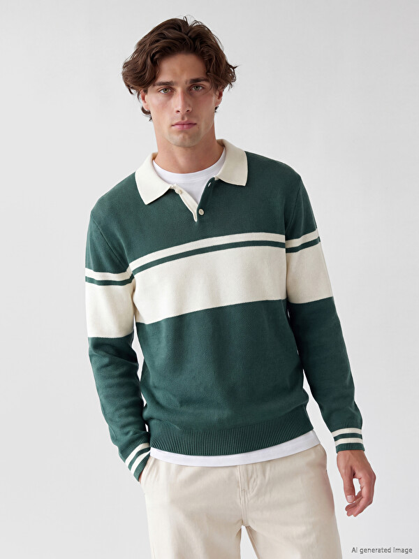 XSIDE Polo Collar Color Blocked Men's Knitwear Sweater