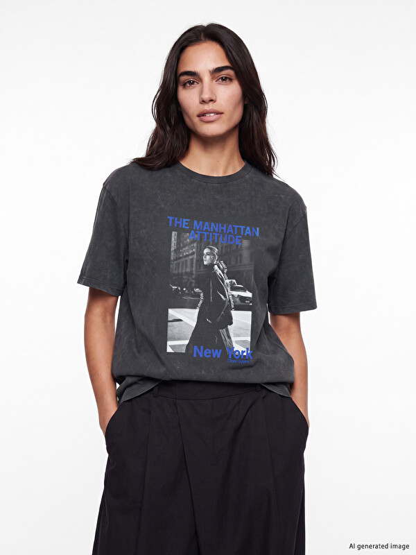 LCW Vision Printed 100% Cotton Oversize Women's T-Shirt