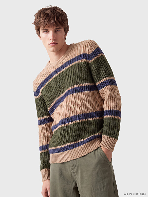 XSIDE Crew Neck Striped Men's Sweater