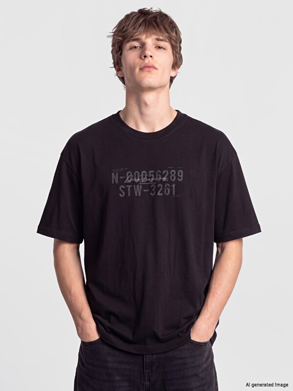 XSIDE Tricou imprimat cu guler rotund pentru bărbați