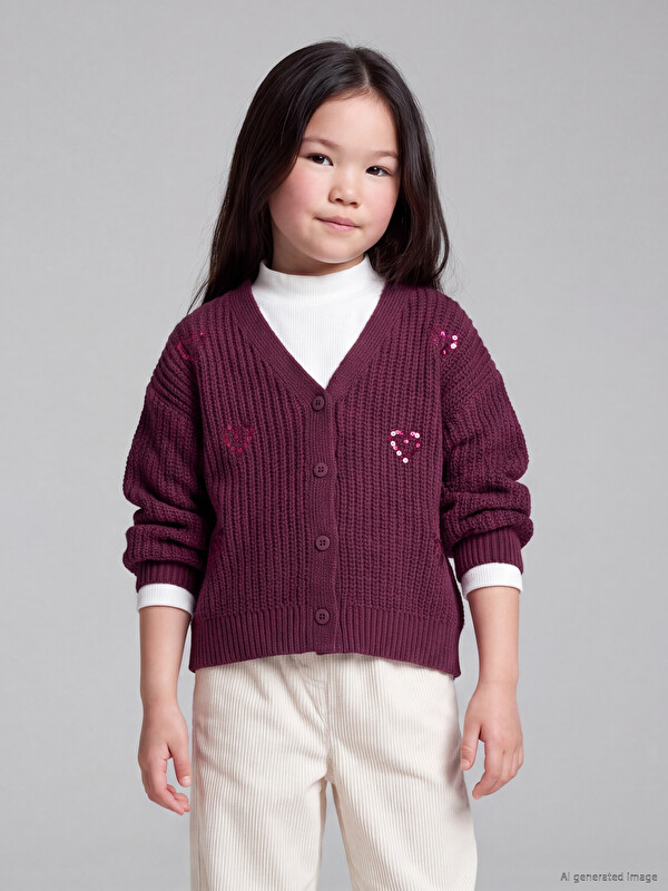 LCW Kids Pul İşlemeli Kız Çocuk Triko Hırka