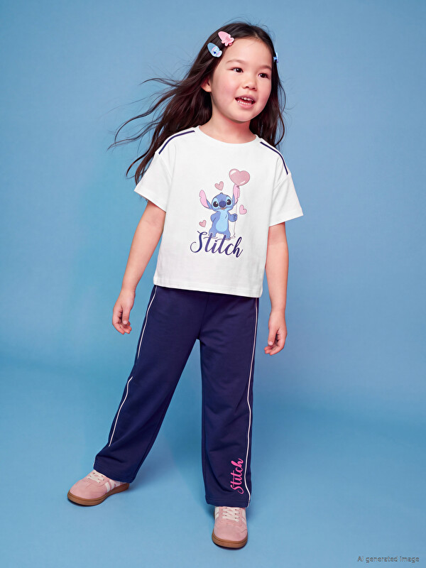 LCW Kids Stitch Baskılı Kız Çocuk Takım