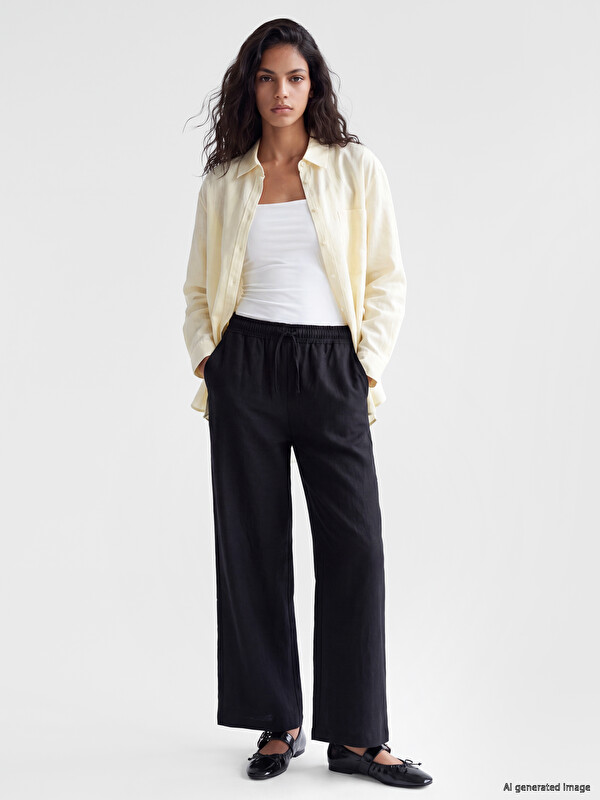 XSIDE Elastic Waist Linen Blend Women's Trousers