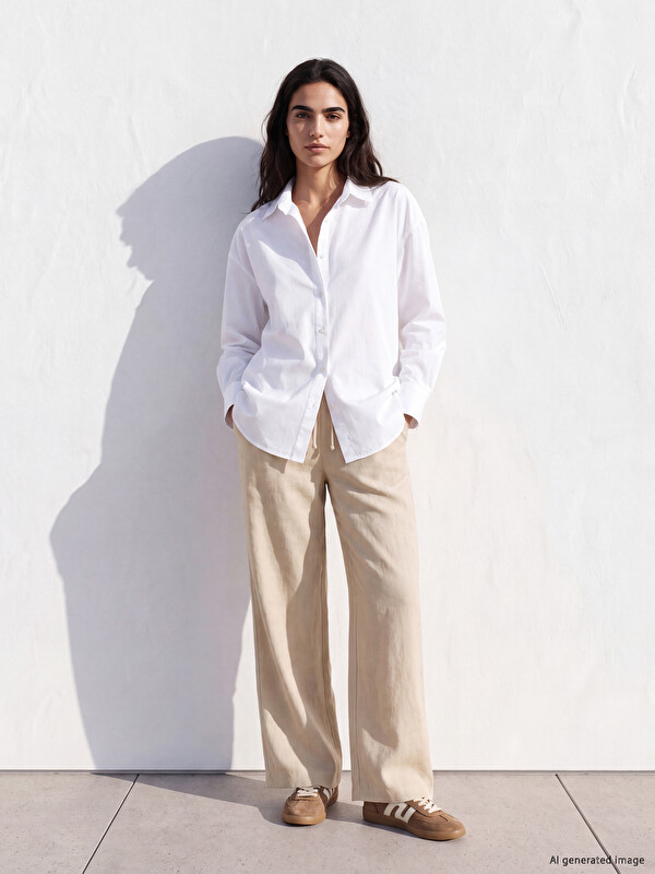 XSIDE Elastic Waist Linen Blend Women's Trousers