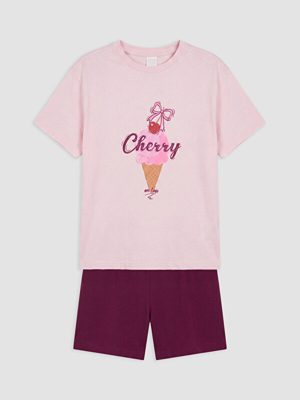 LCW Kids Baskılı Kız Çocuk Şortlu Pijama Takımı