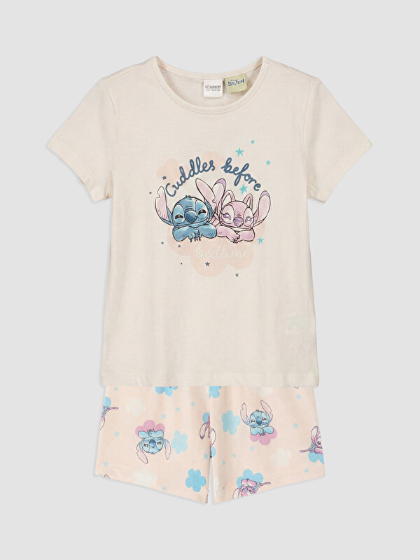 LCW Kids Stitch Baskılı Kız Çocuk Şortlu Pijama Takımı