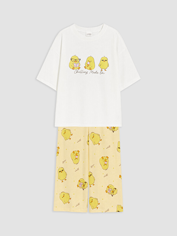 LCW Kids Crew Neck Printed Girls' Pyjamas Set