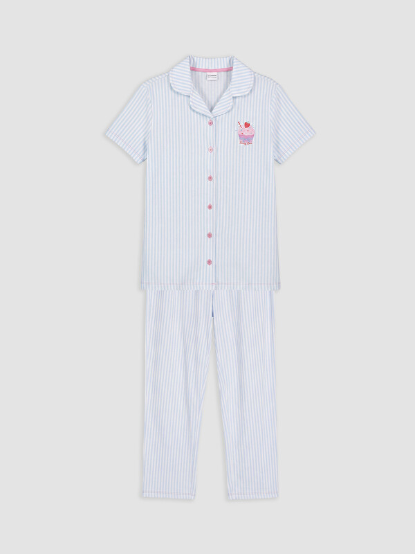 LCW Kids Gömlek Yaka Çizgili Kız Çocuk Pijama Takımı