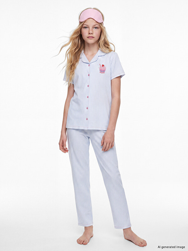LCW Kids Ensemble de pyjama rayé à col chemise pour fille