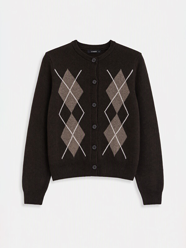 LC WAIKIKI Argyle Patterned Women's Knitwear Cardigan