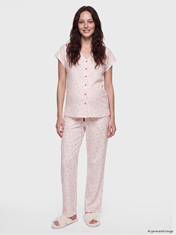 LCW DREAM V Yaka Çiçekli Hamile Pijama Takımı