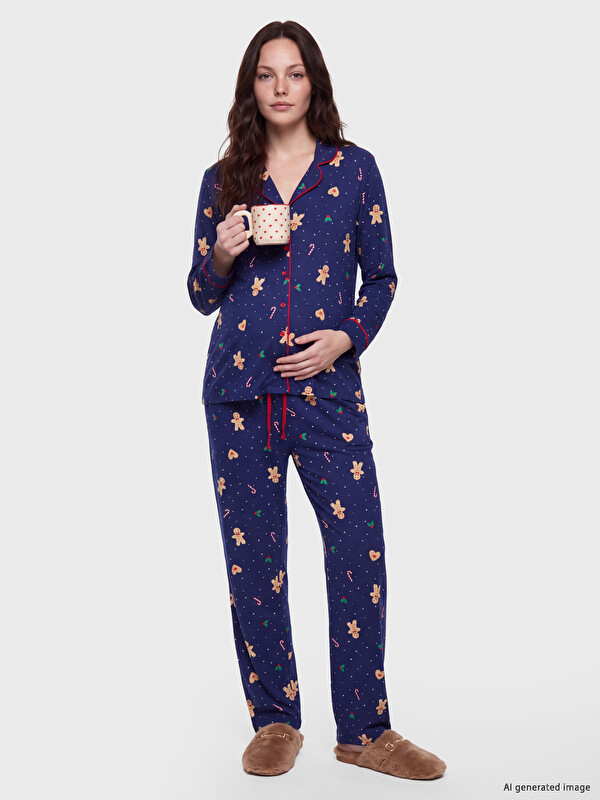 LCW DREAM Gömlek Yaka Desenli Kadın Pijama Takımı