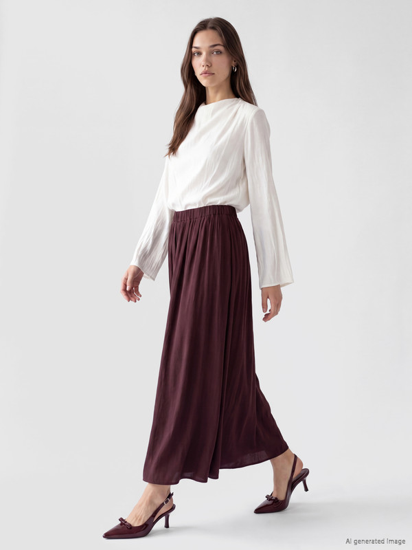 LCW Modest Elastic Waist Flared Midi Women's Skirt