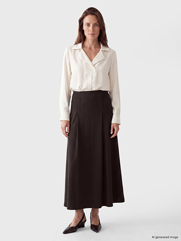 LCW Grace Elastic Waist Pleat Detailed A-Line Skirt