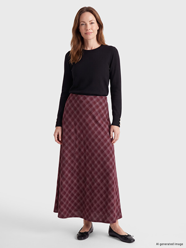 LCW Grace Waist Zippered Argyle Patterned Flared Skirt