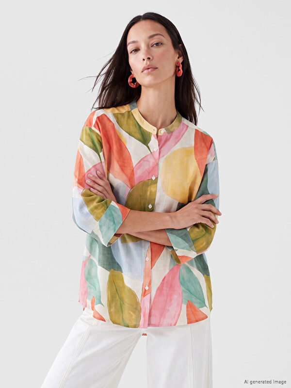 LCWAIKIKI Classic Patterned Grandad Collar Women's Shirt