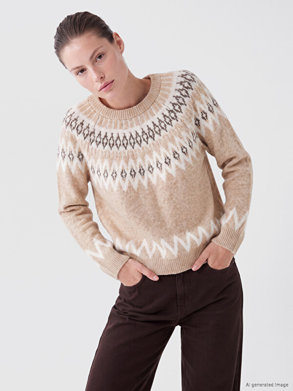 LCWAIKIKI Classic Crew Neck Patterned Women's Knitwear Sweater