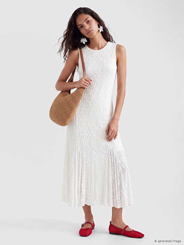 XSIDE Crew Neck Lace Bodycon Dress
