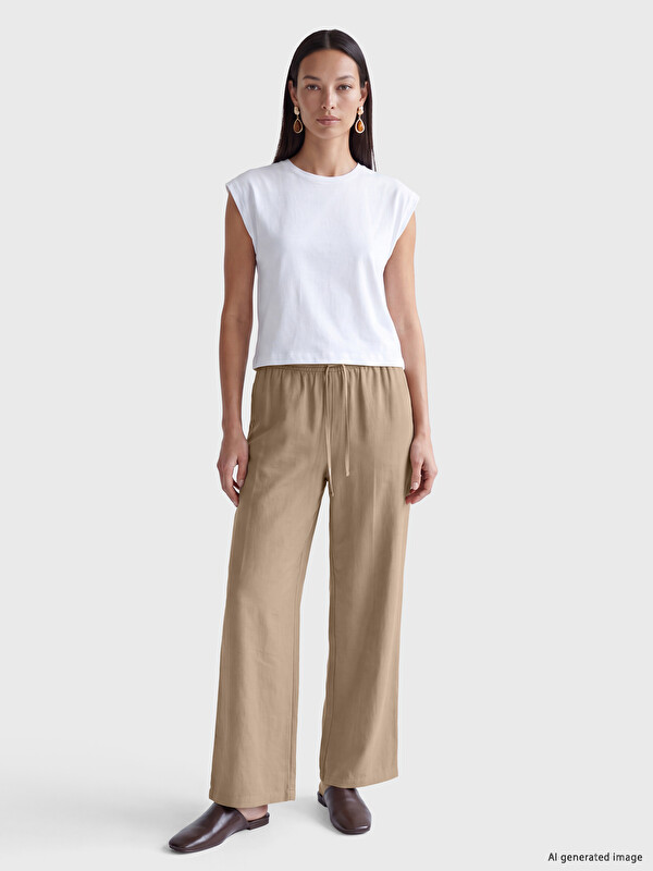 LCWAIKIKI Classic Elastic Waist Linen Blend Women's Trousers