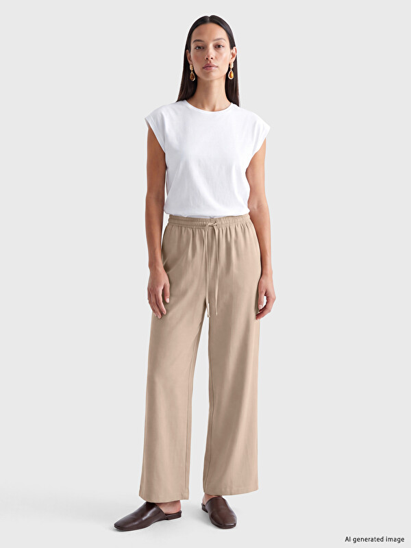 LCWAIKIKI Classic Elastic Waist Linen Blend Women's Trousers