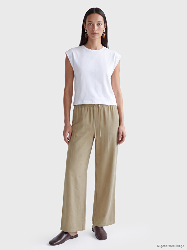 LCWAIKIKI Classic Damenhose aus Leinenmischung mit elastischem Bund