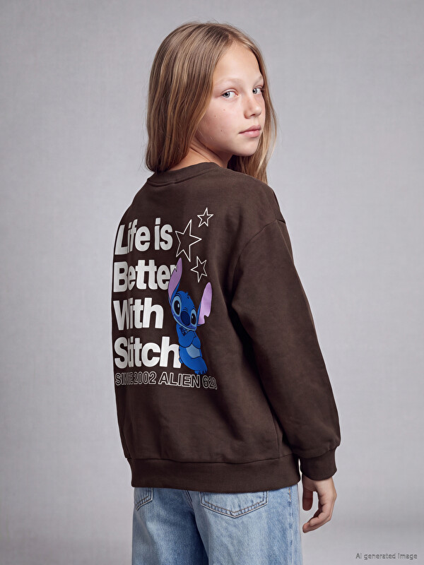 LCW Kids Stitch Printed Girls' Sweatshirt