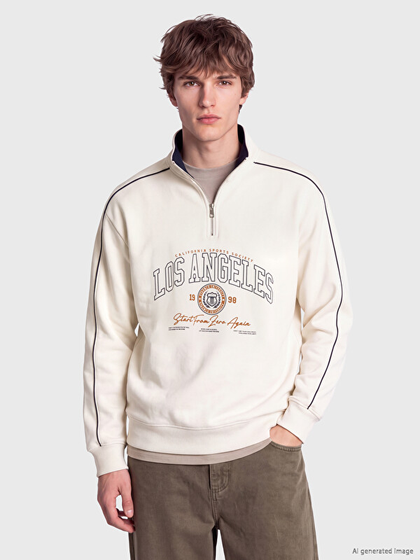 XSIDE Dik Yaka Baskılı Erkek Sweatshirt