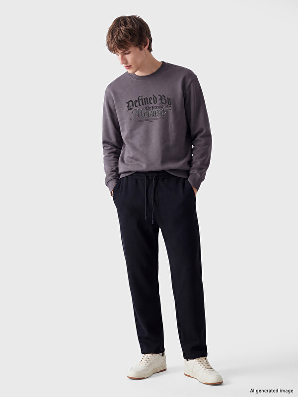 XSIDE Bisiklet Yaka Baskılı Kalın Sweatshirt