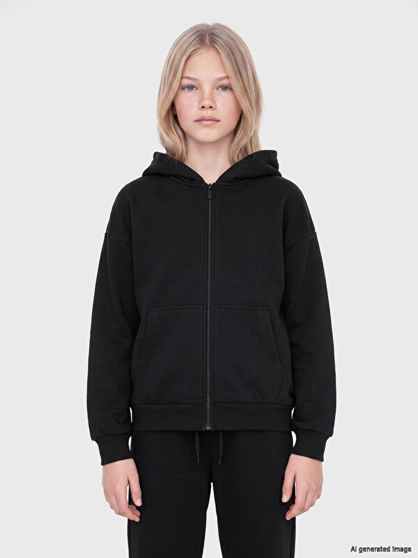 LCW Kids Kapüşonlu Kalın Kız Çocuk Fermuarlı Sweatshirt