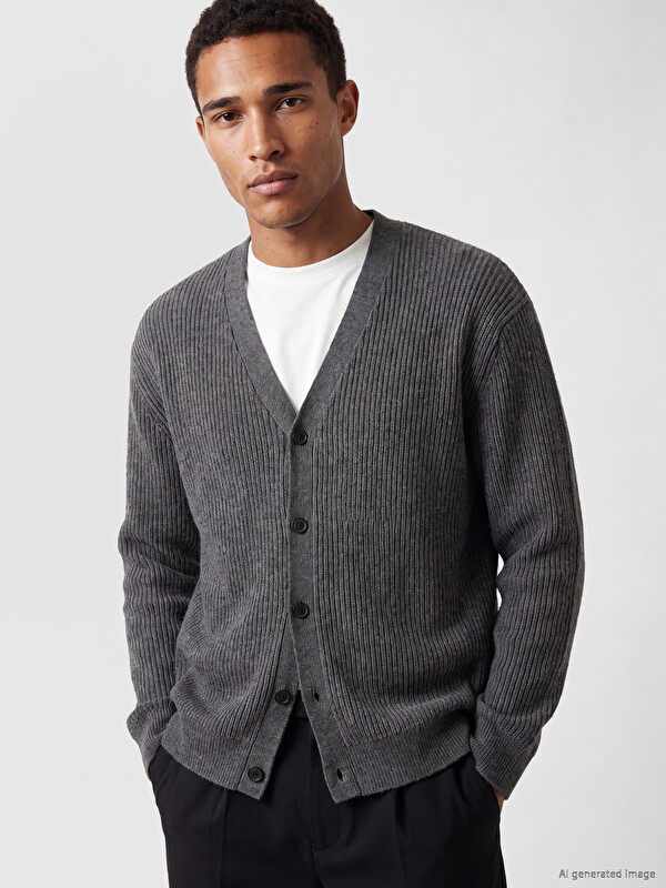 LCW Vision Regular Fit V Neck Men's Knitwear Cardigan