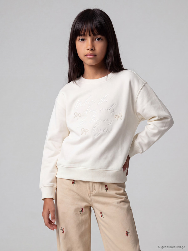 LCW Kids Beaded Girls' Thick Sweatshirt